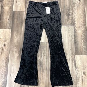 Zara | New Crushed Velvet Black Flare Pants XL
